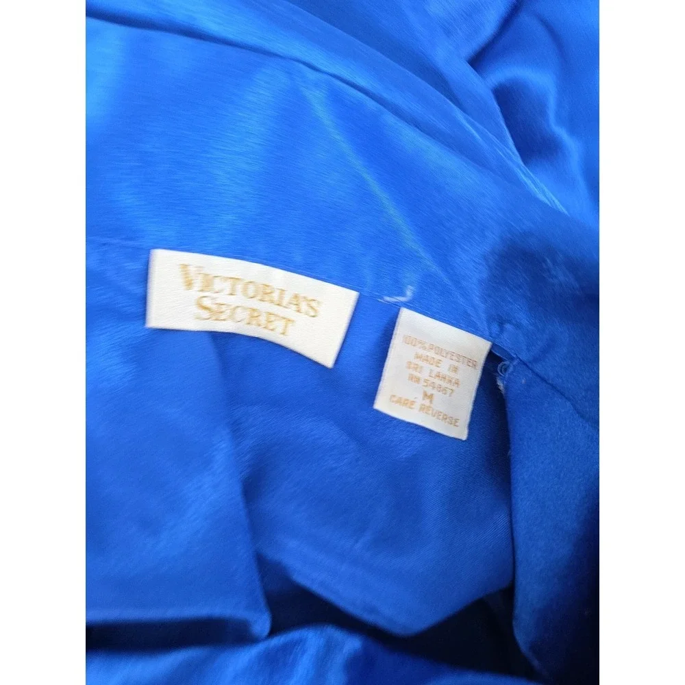 Victorias Secret Gold Label Satin Pajama Set M Vintage Lounge Royal Blue Retro